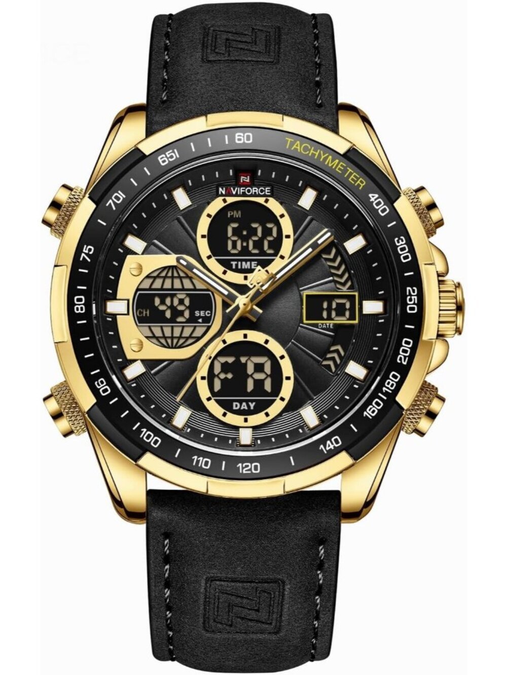 Men's Black And Gold Analog Quartz Waterproof Chronograph Stylish Casual Watch